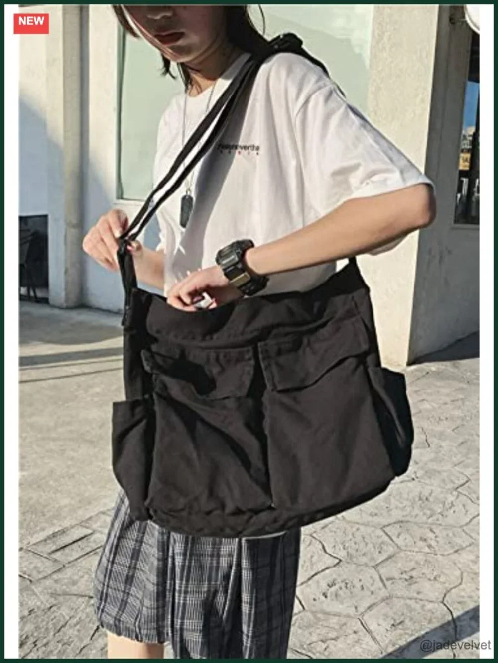 Canvas Large Tote with Multiple Pockets Crossbody Bag